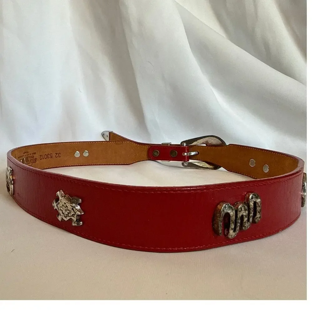 Vintage Silver Creek Collection Southwestern Concho Belt – Red Leather – Size 32